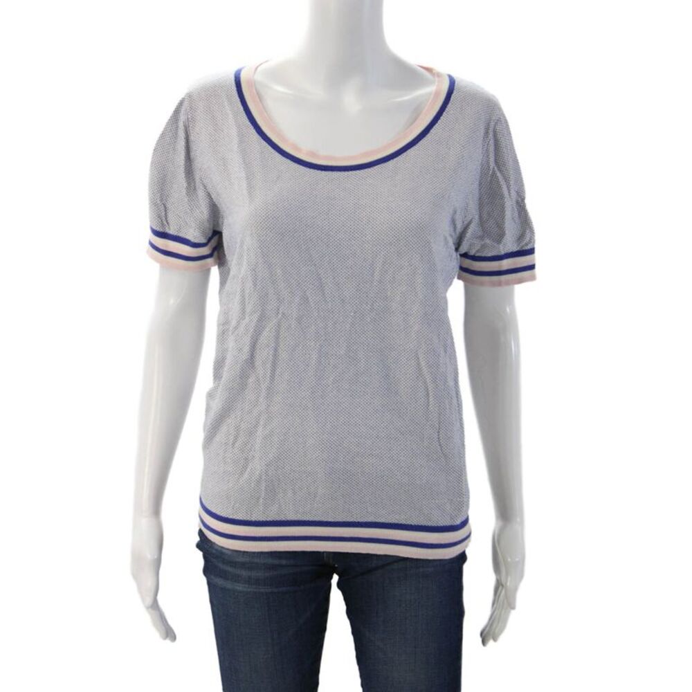 Bonpoint Womens Ringer T-Shirt Blue Polka Dot College Size XL
